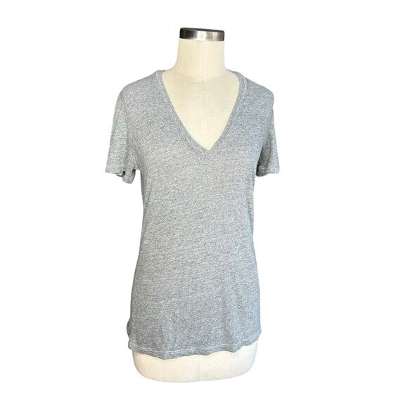 MONROW Classic V-Neck Heather Gray Oversized Cotton Tee Women's Size XS - Picture 1 of 7